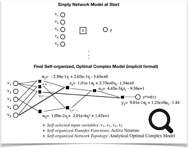 self-organization of optimal complex models with deep learning networks
